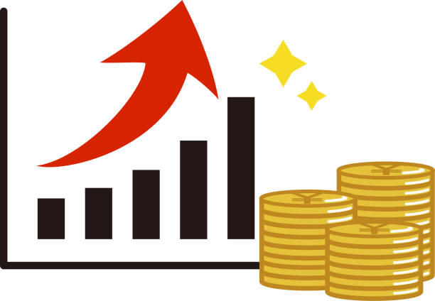 ilustrações, clipart, desenhos animados e ícones de esta é uma ilustração de um investimento, com um gráfico de close-up, setas e dinheiro. - financial advisor mutual fund cartoon home finances