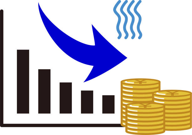 ilustrações de stock, clip art, desenhos animados e ícones de this is an illustration of an investment, with a down graph, arrows, and money. - financial advisor mutual fund cartoon home finances