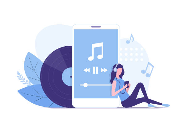 прослушивание музыки - online music stock illustrations