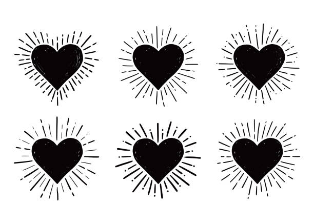 illustrations, cliparts, dessins animés et icônes de la forme du cœur a éclaté. style de croquis dessiné à la main. - valentines day hearts flash