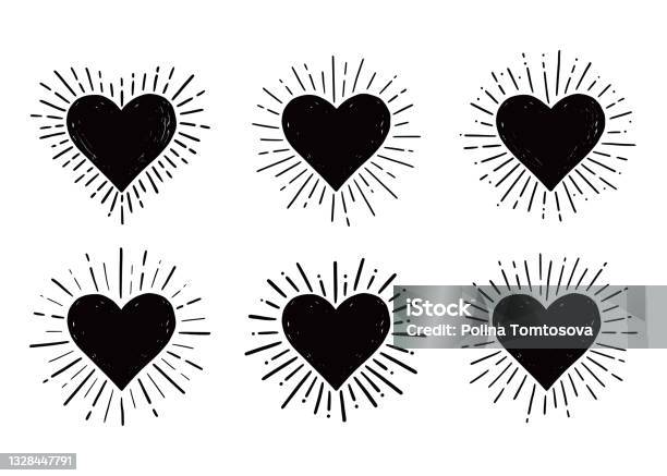 Heart Shape Burst Hand Drawn Sketch Style Stock Illustration - Download Image Now - Heart Shape, Tattoo, Exploding