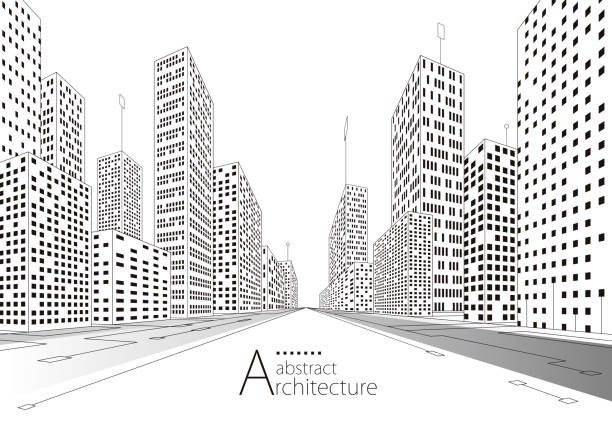 Architecture building construction perspective design, abstract modern urban landscape background. - ilustração de arte vetorial