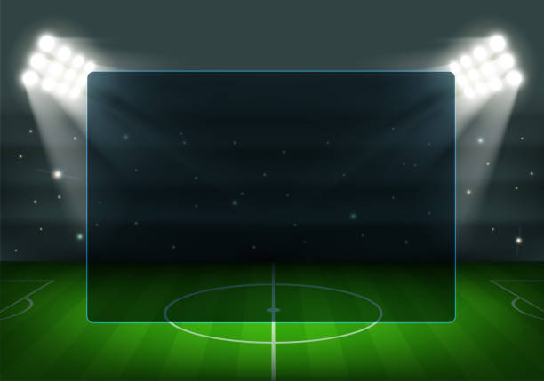 ilustrações de stock, clip art, desenhos animados e ícones de transparent glass screen on the background of a football field - football field backgrounds sport grass