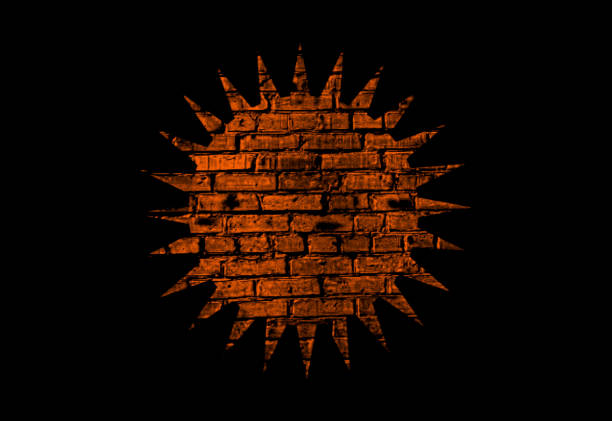 Illustration of the sun symbol with brick texture on a black background.