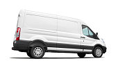 Side View of White Commercial Delivery Van - Isolated On White Background