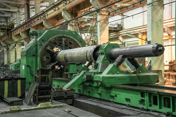 istock Lathe machine for processing metal production in metalwork factory 1328452022