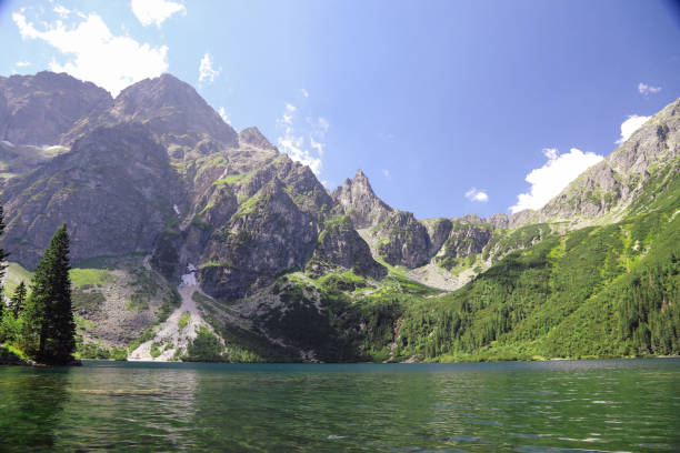 poland morskie oko tatra mountains lake aerial view landscape - ridge mountain wilderness area poland imagens e fotografias de stock