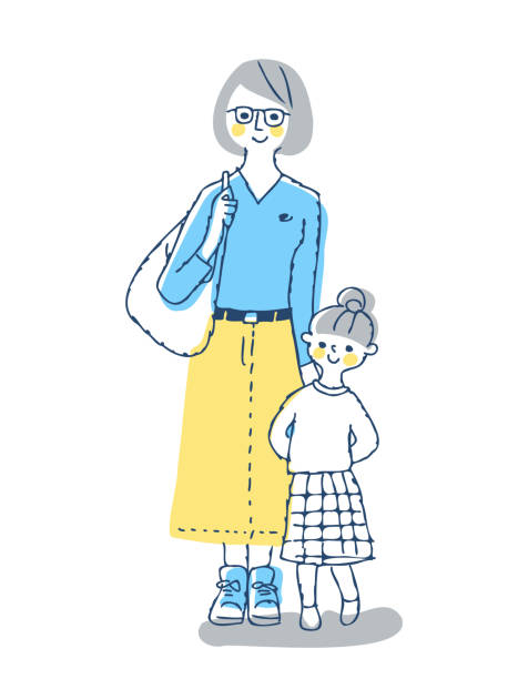 ilustrações de stock, clip art, desenhos animados e ícones de mother and little girl standing close to each other - manga style women little girls teenage girls