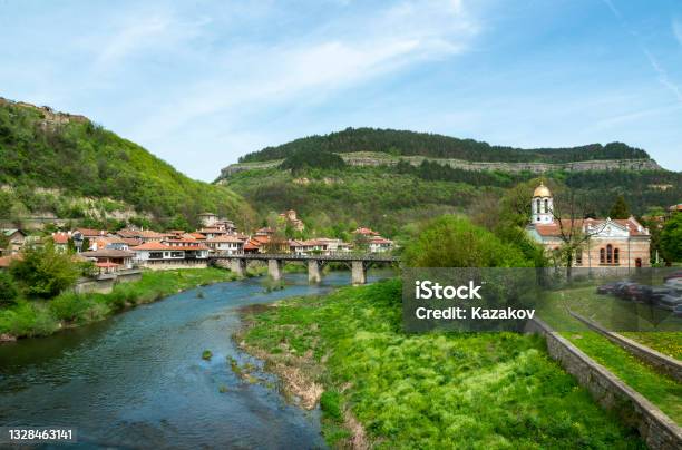View Of Bridge Over Yantra River And Old Fashioned Houses In Veliko Tarnovo Stock Photo - Download Image Now