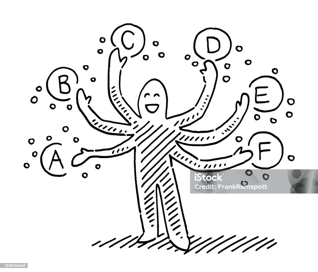 Tasking Doodle Multitasking Concept Drawing Stock Illustration - Download Image Now ...