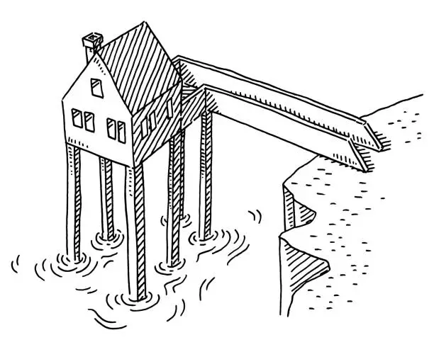 Vector illustration of Pile Construction House Drawing