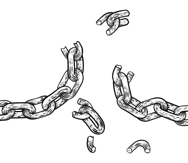 Chain Breaking Freedom Concept Illustration A chain breaking freedom concept illustration in a vintage woodcut style broken chain stock illustrations