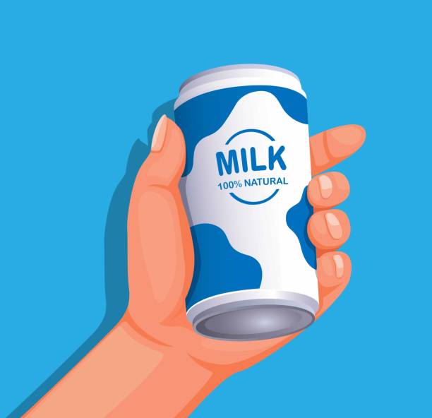 istock Hand holding fresh milk on bottle can packaging healthy drink product illustration vector 1328469146
