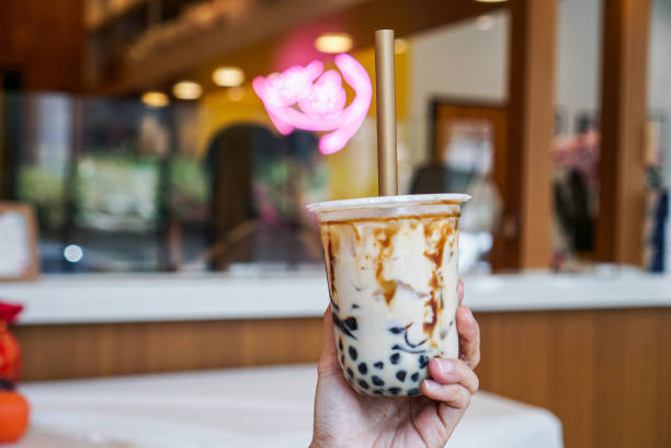 istock Iced fresh milk with tapioca pearls. 1328470654