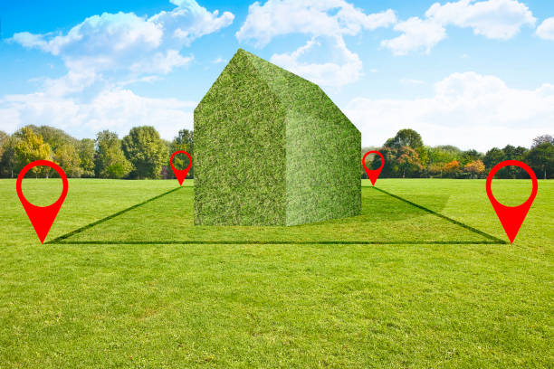 istock Land plot management - real estate concept with a vacant land on a green field available for building construction and housing subdivision in a residential area for sale with a green home 1328471983