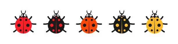 Vector illustration of Lady bug with big eyes. Red, black, yellow colored lady-beatles