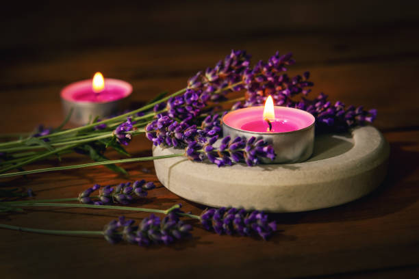 istock lavender with scented candles on wooden background 1328472929
