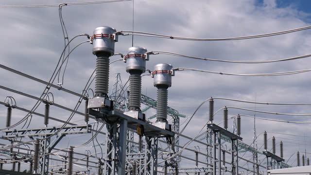 Support with ceramic insulators at electrical substation