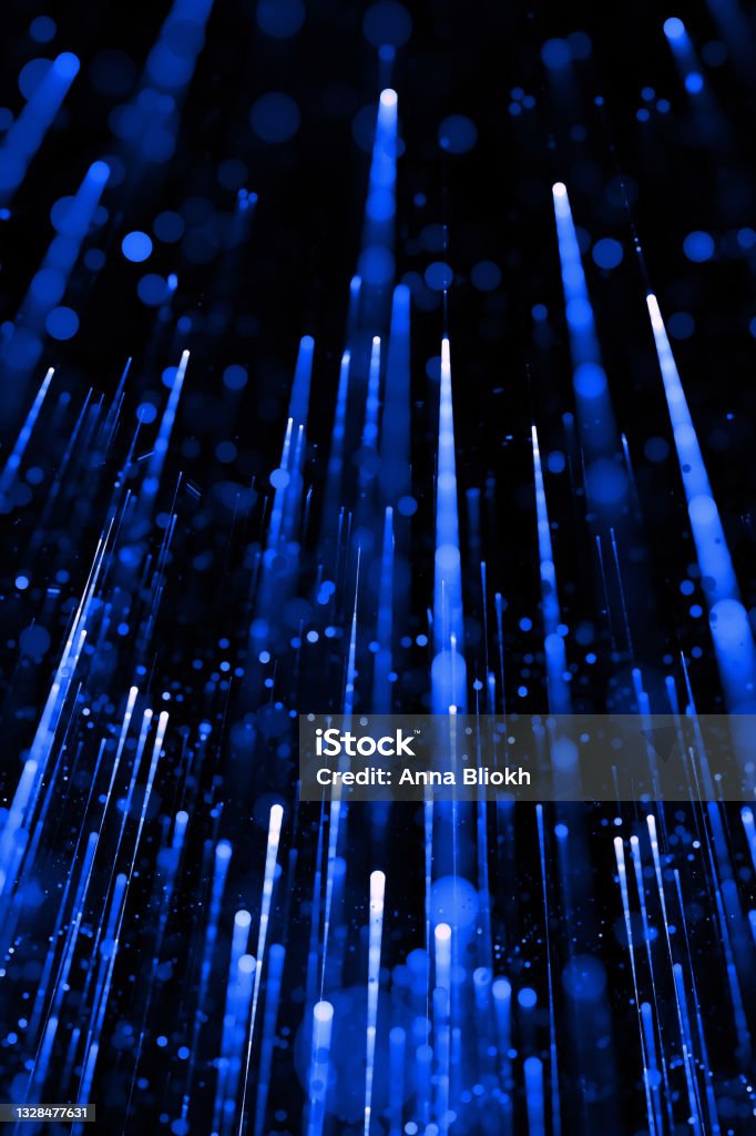 Abstract Speed Fiber Optic Circle Beam  Futuristic Technology Navy Background Led Light Stripe Bokeh Bubble Glitter Pattern Neon Cryptocurrency Mining Dark Blue Connection Texture Digitally Generated Image Fractal Fine Art - Royalty-free Techniek Stockfoto