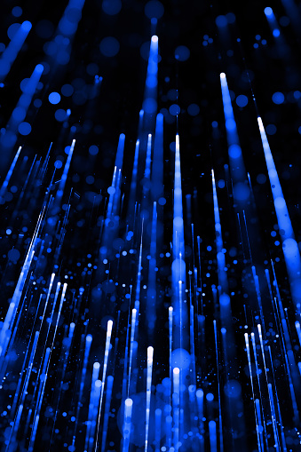 Abstract Speed Fiber Optic Circle Beam  Futuristic Technology Navy Background Led Light Stripe Bokeh Bubble Glitter Pattern Neon Cryptocurrency Mining Dark Blue Connection Texture Digitally Generated Image Fractal Fine Art