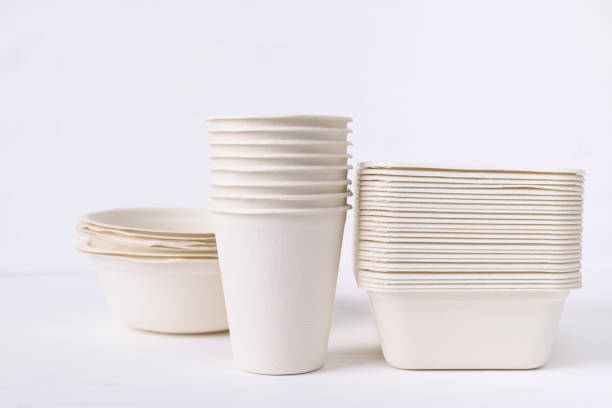 istock Biodegradable bowl and coffee cup made from natural fiber on white background 1328477808