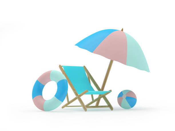istock Deck chair with lifebuoys under a beach umbrella 1328479780