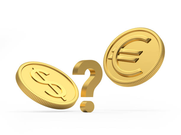 istock Euro and dollar coins with a question mark 1328480701