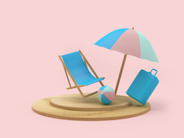istock Deck chair and suitcase with a beach umbrella on a stand 1328481096