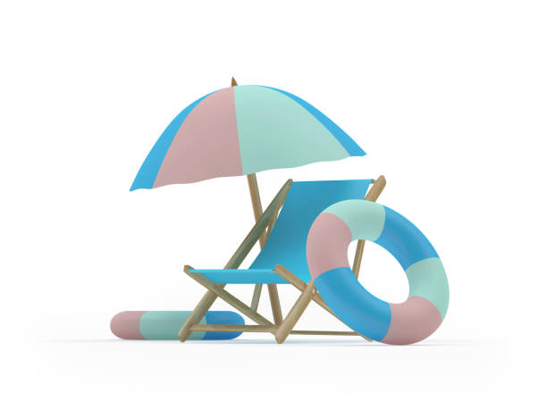 istock Deck chair with lifebuoys under a beach umbrella. 1328481101