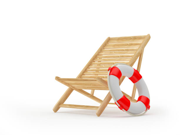 istock Empty wooden deck chair with lifebuoy 1328482282