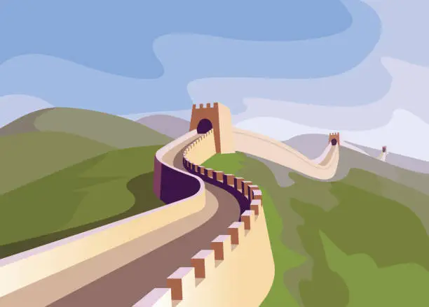 Vector illustration of The great Wall of China. China politics illustration concept.