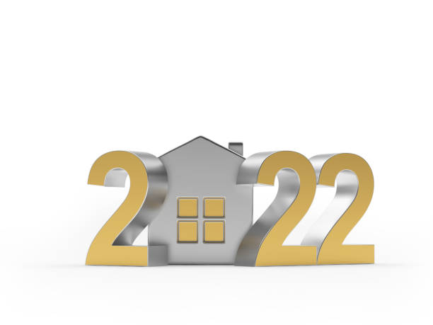 istock Gold number 2022 with silver house 1328483453