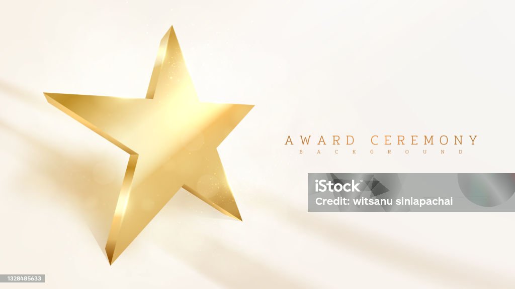 Gold star shaped, light sparkle luxury effect background, award ceremony scene concept. vector illustration. Award stock vector