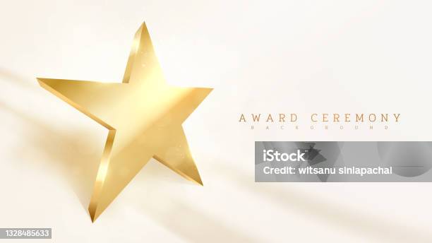Gold Star Shaped Light Sparkle Luxury Effect Background Award Ceremony Scene Concept Vector Illustration Stock Illustration - Download Image Now