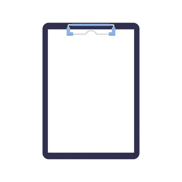 Vector illustration of Clipboard with paper sheet blank and blinder clip isolated on white background.