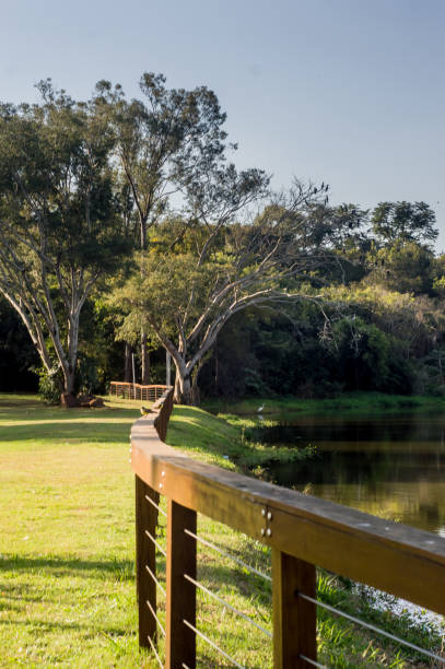 istock Wooden bridge and a lake with copy space, 1328490427