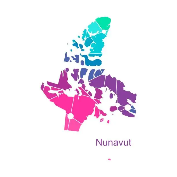 Vector illustration of Map of Nunavut. Concept of travel and geography of Canada.