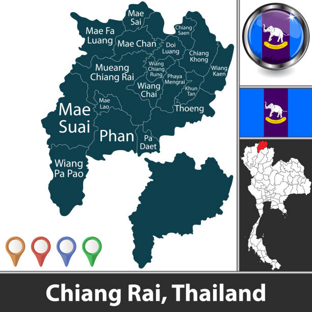 ilustrações de stock, clip art, desenhos animados e ícones de map of chiang rai - chiang khong