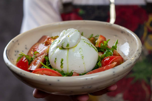 Salad with Italian white burrata cheese