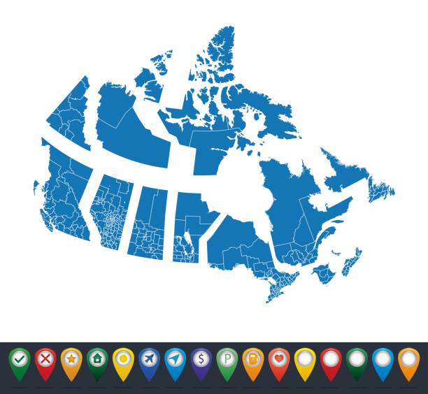 Map of Canada with separate states Map of Canada with separate states british columbia map cartography canada stock illustrations