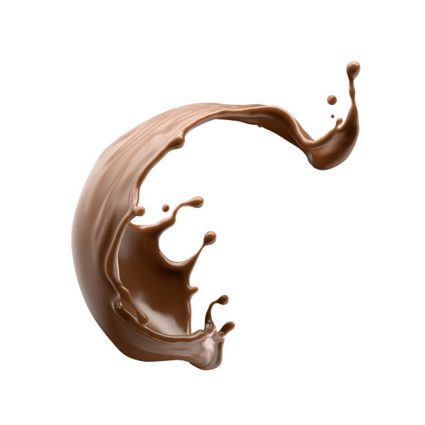 istock 3d render, chocolate splash, cacao drink or coffee, splashing cooking ingredient. Abstract liquid wave. Brown beverage clip art isolated on white background 1328499300