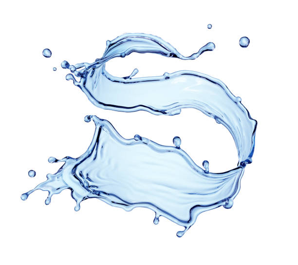 istock 3d render, dynamic blue water jet, wavy splash clip art isolated on white background. Twisted liquid shape, splashing wave 1328499339