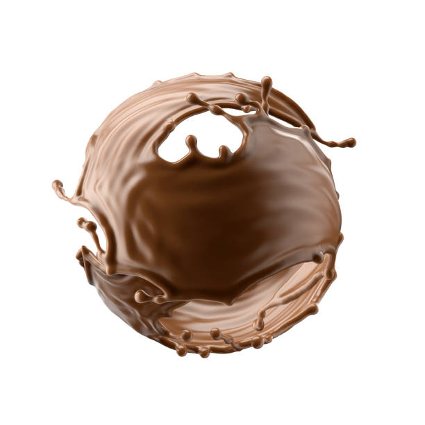 istock 3d render, round shape liquid chocolate splash, cacao or coffee drink, splashing syrup, cooking ingredient. Abstract brown liquid clip art isolated on white background 1328499589