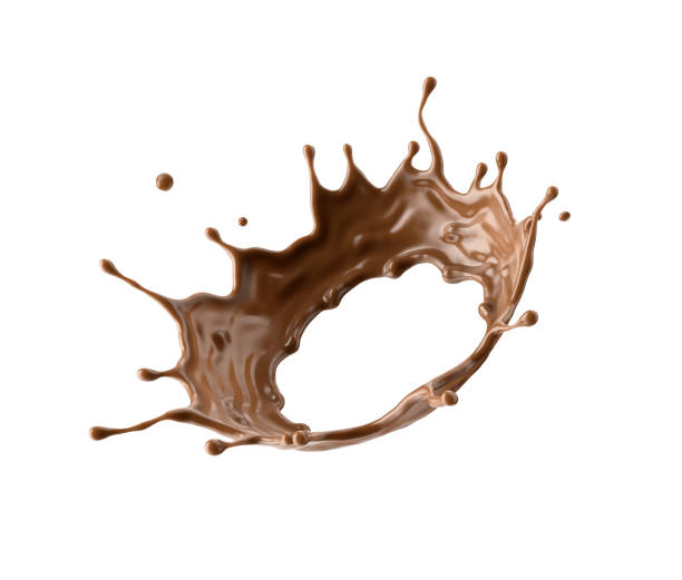 istock 3d render, chocolate splash, cacao or coffee drink, splashing syrup, cooking ingredient. Abstract round brown liquid clip art isolated on white background 1328499593