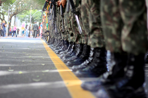 salvador, bahia, brazil - september 7, 2014: Brazilian Army soldiers are seen during military parade in celebration of Brazil's independence in the city of Salvador.