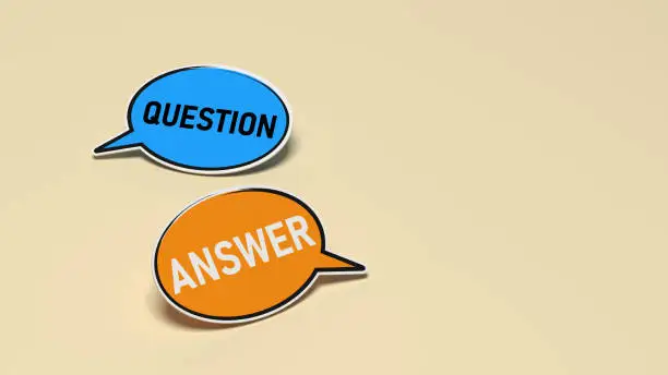 Photo of Question and answer texts, on speech bubbles.