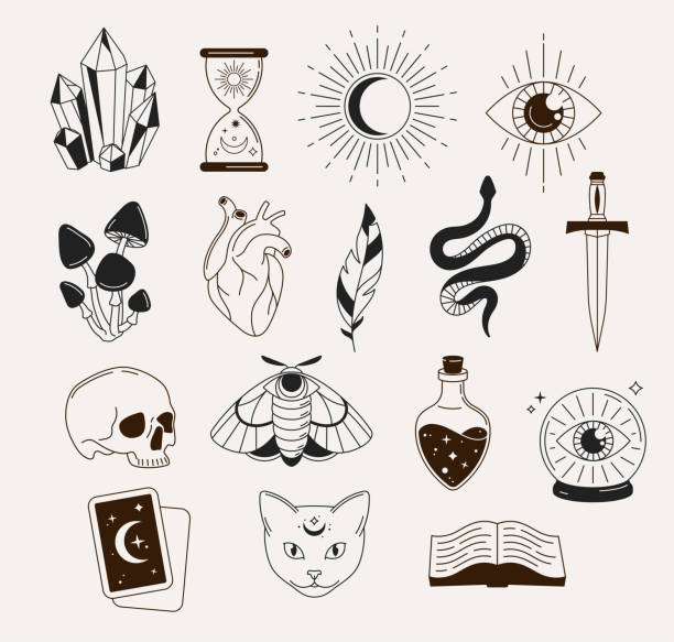 Witchcraft objects vector art illustration