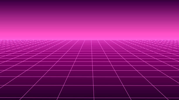 istock Futuristic background in retro style. Digital grid landscape of the 80s. Vector background for party. 1328508694