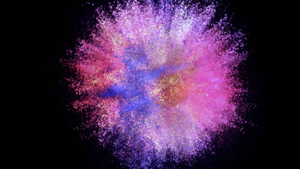 istock 3D rendering of colorful explosion of colored particles on black background 1328508815