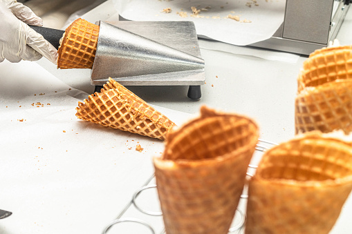 Waffle cones being made